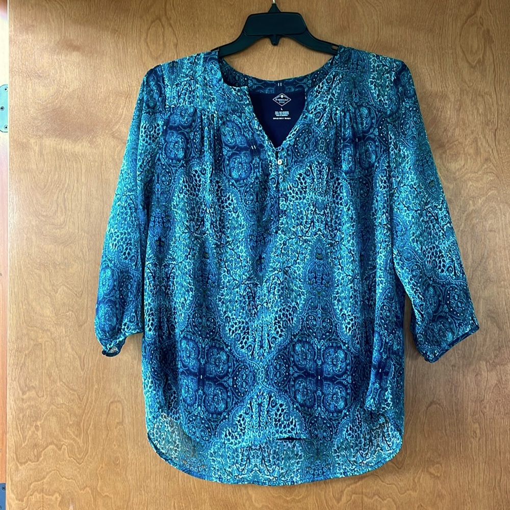 3/4 sleeve blue-green women’s blouse
